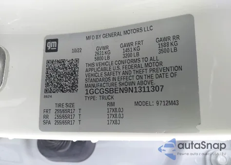 2022 Chevrolet Colorado 2Wd Short Box Wt из США, поврежденный, VIN 1GCGSBEN9N1311307